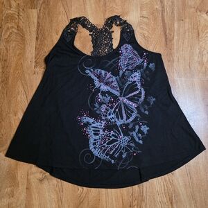 Hybrid Y2K Black & Purple Glitter Butterfly Tank Top